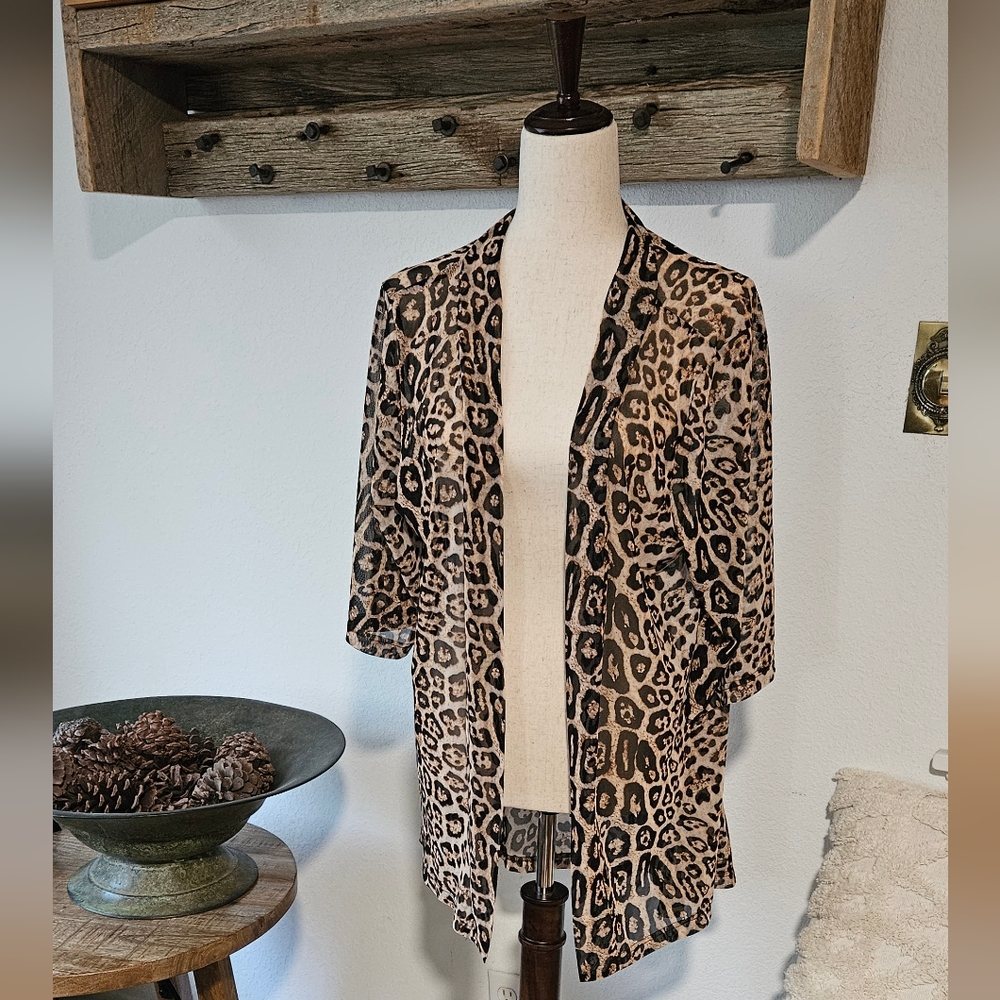 Women's OSFA Sheer 3/4 Sleeve Leopard Print Kimono by Crazy Train